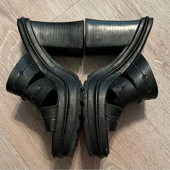 Y2K 90s Boho MIA Madden Chunky Leather Platform Slide Sandal Black Lug Sole 6.5 - Picture 10 of 16